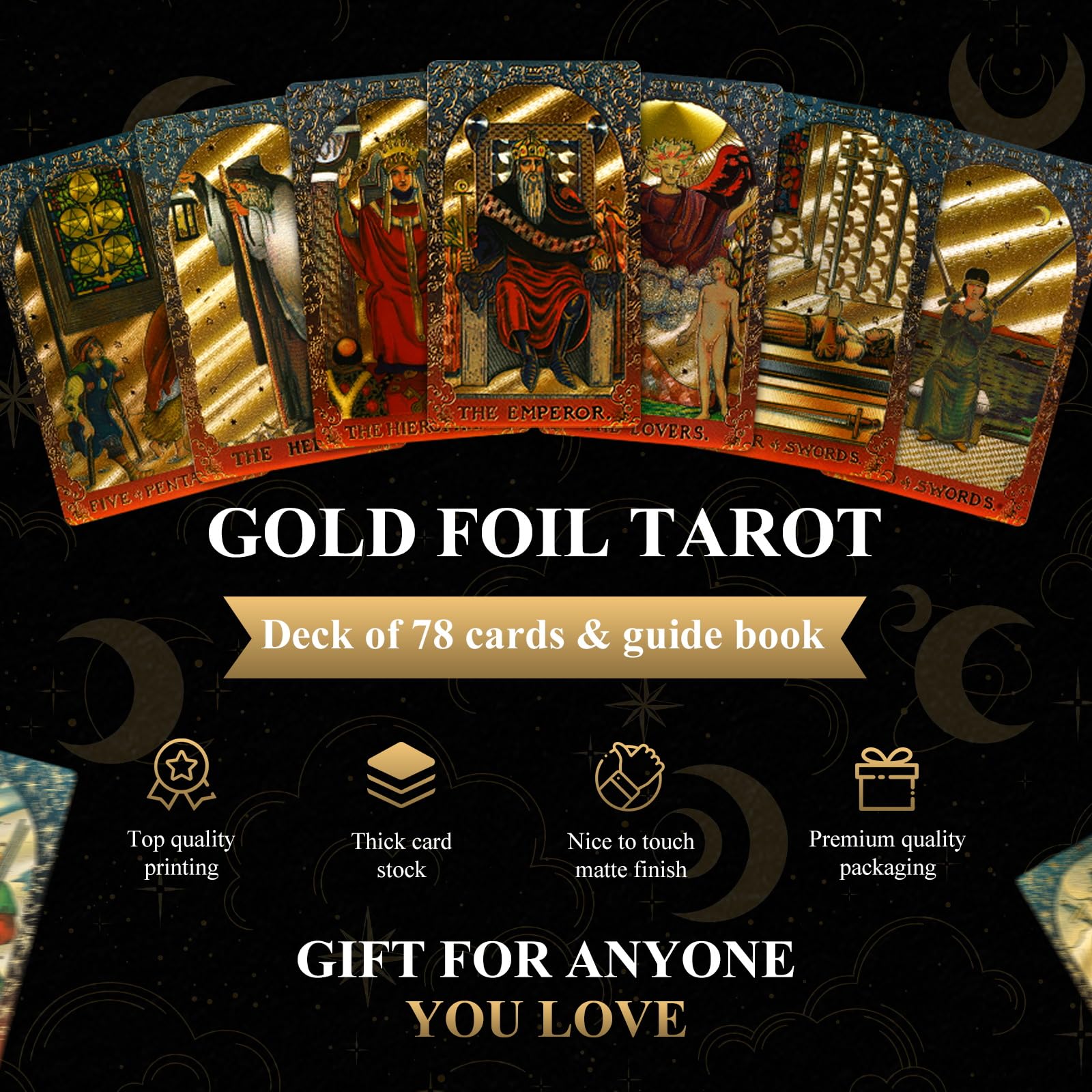 KIINO 78 Gold Foil Tarot Deck with Gift Box,Original Design Rider